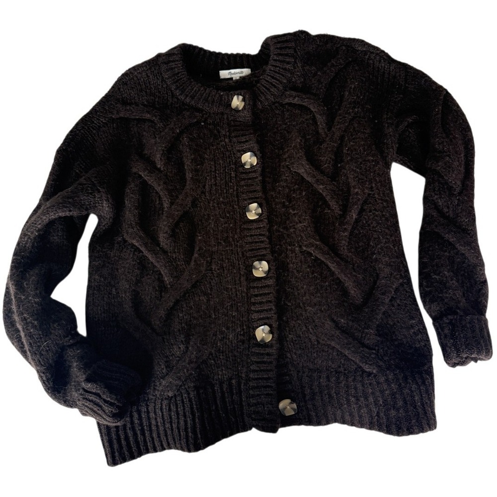 Madewell Womens Wool Blend Cable Knit Cardigan Size Small Chocolate Brown Knit